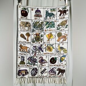 Vintage Hand Embroidered Alphabet Sampler Wall Hanging Crewel Nursery Decor